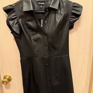 Steve Madden Black Faux Leather Shirt Dress